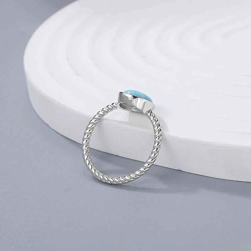 Larimar Oval Ring with Twisted Rope Band, 925 Sterling Silver