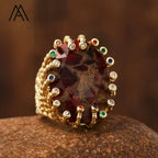 18K Gold-Plated Natural Gemstone Statement Ring – Healing Crystal Jewelry