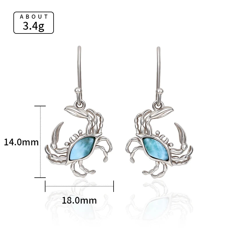 Larimar Crab Drop Earrings, 925 Sterling Silver