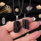 Black Tourmaline Raw Crystal Pendant Necklace — Natural Protection Stone