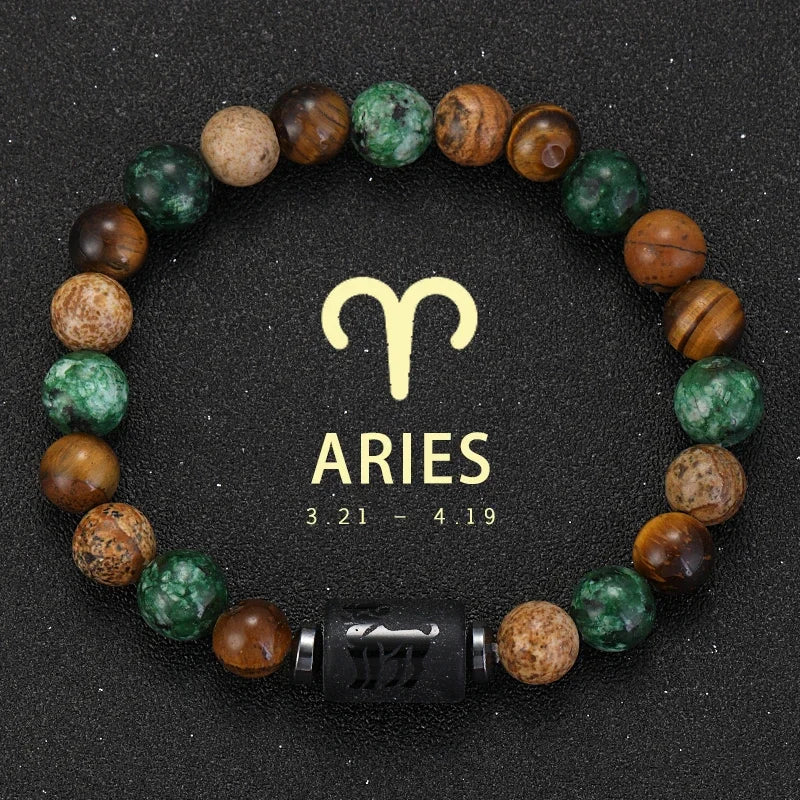 Zodiac Sign Natural Stone Bracelet | 12 Signs | Tiger Eye & Gemstone Beads