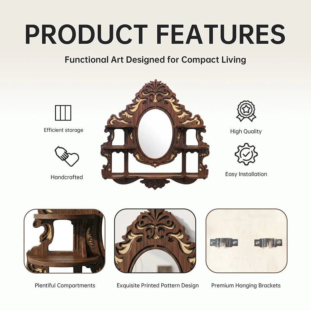 Baroque Mirror Wall Shelf – Ornate Wooden Crystal Display