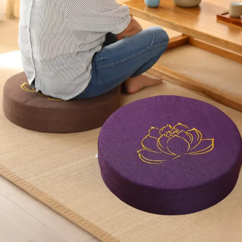 Round Lotus Meditation Zafu Cushion | Linen Floor Pillow for Yoga & Ritual