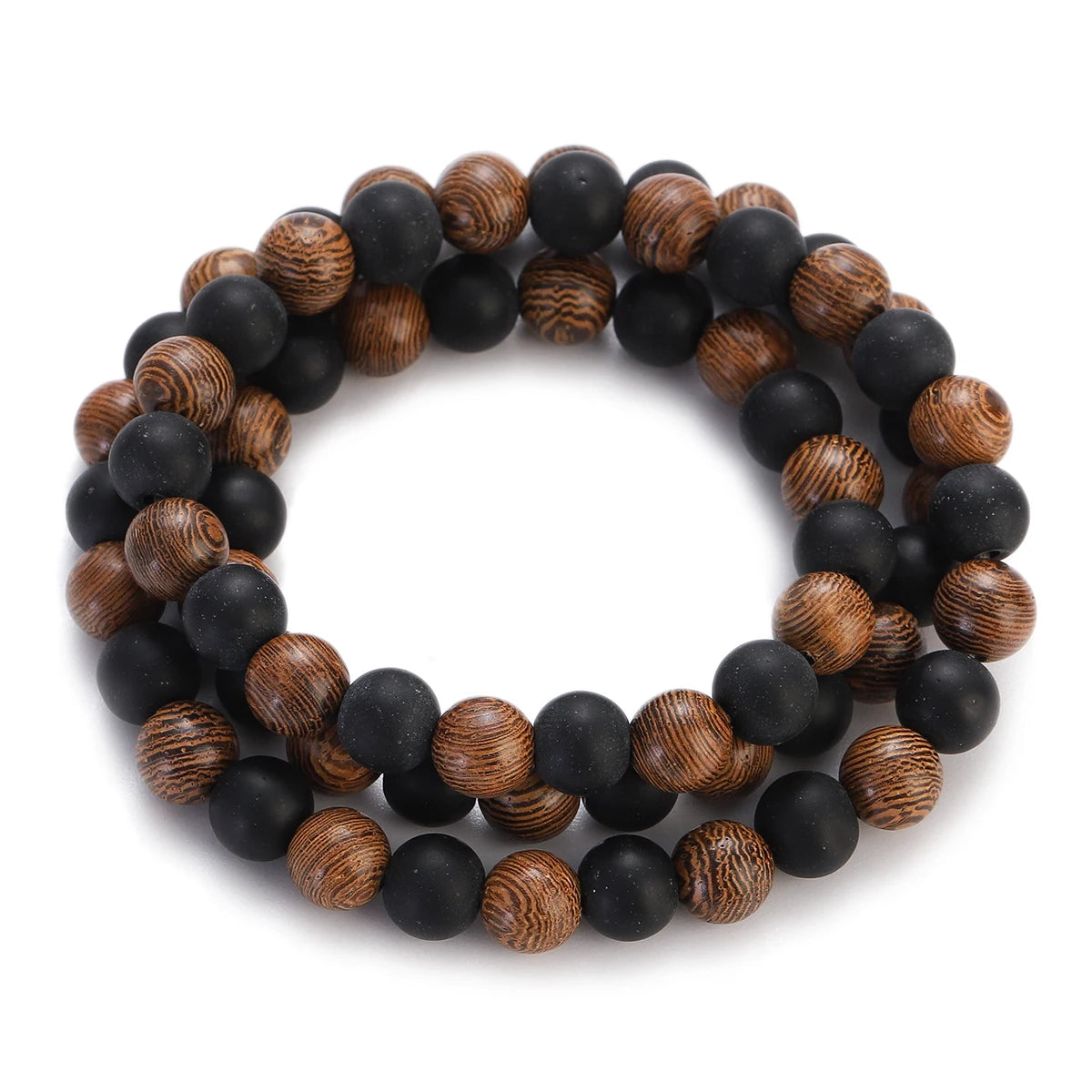 Wood Bead Buddha Om Lotus Charm Bracelet | Tibetan Mala Yoga Bracelet