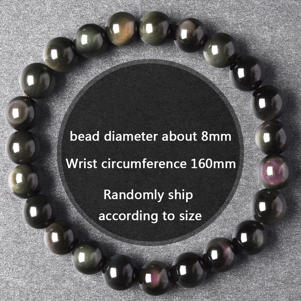 Rainbow Eye Obsidian Bracelet — Natural Crystal Bead Bracelet (6–18mm)