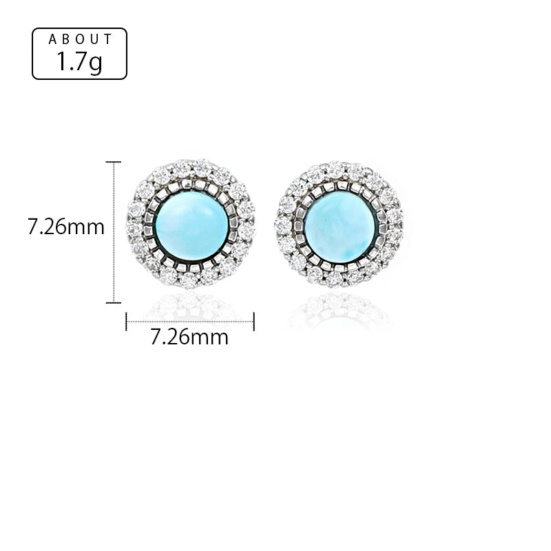 Larimar Round Halo 925 Sterling Silver Stud Earrings