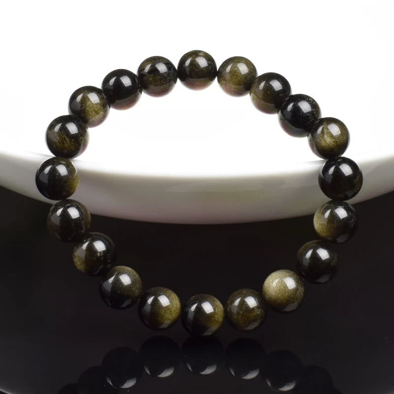 Golden & Silver Obsidian Crystal Bracelet — Protection & Grounding