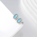 Larimar Oval Halo Stud Earrings, Zircon Border