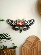 Moth & Butterfly Wall Shelf – Wooden Candle Holder & Crystal Display