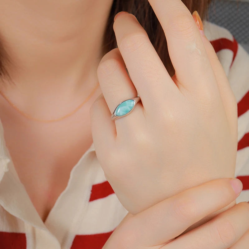 Larimar Oval Bezel Ring in 925 Sterling Silver