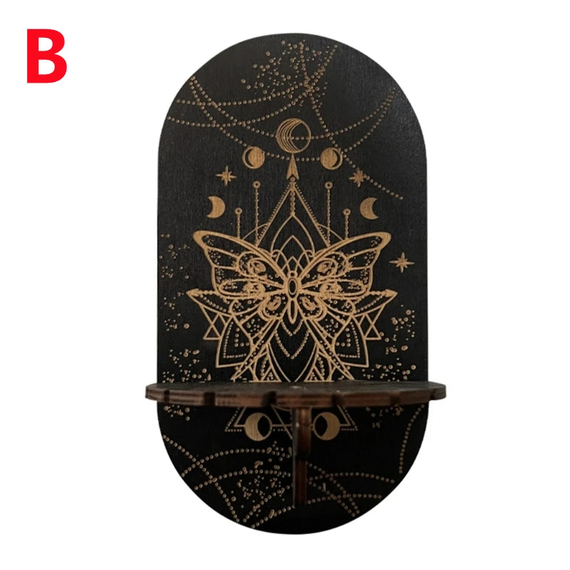 Zodiac & Celestial Crystal Pendulum Display Stand – Arch Wood Wall Shelf