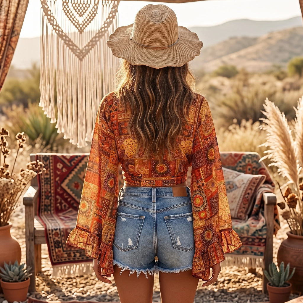 Sunset Floral Tie-Front Kimono Top