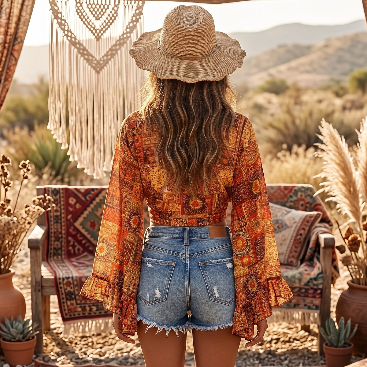 Sunset Floral Tie-Front Kimono Top