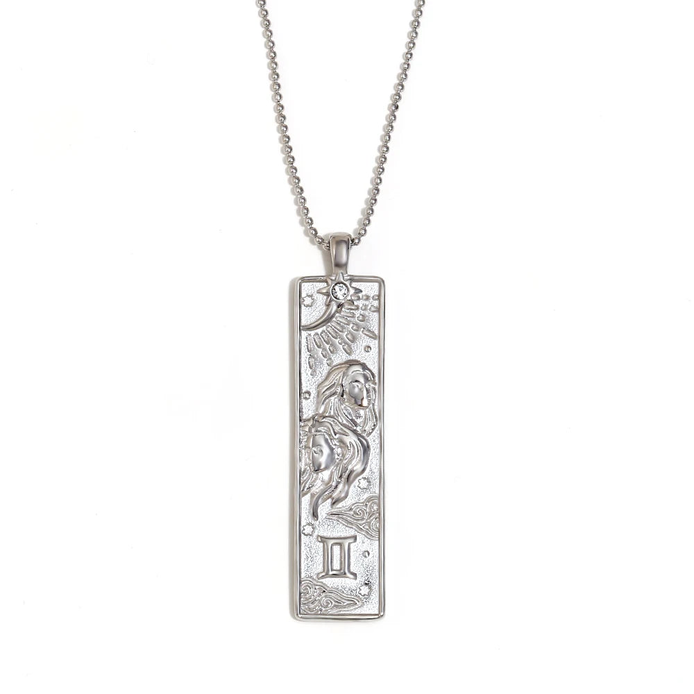 Zodiac Bar Pendant Necklace — 18K Gold & Silver Rectangle Star Sign