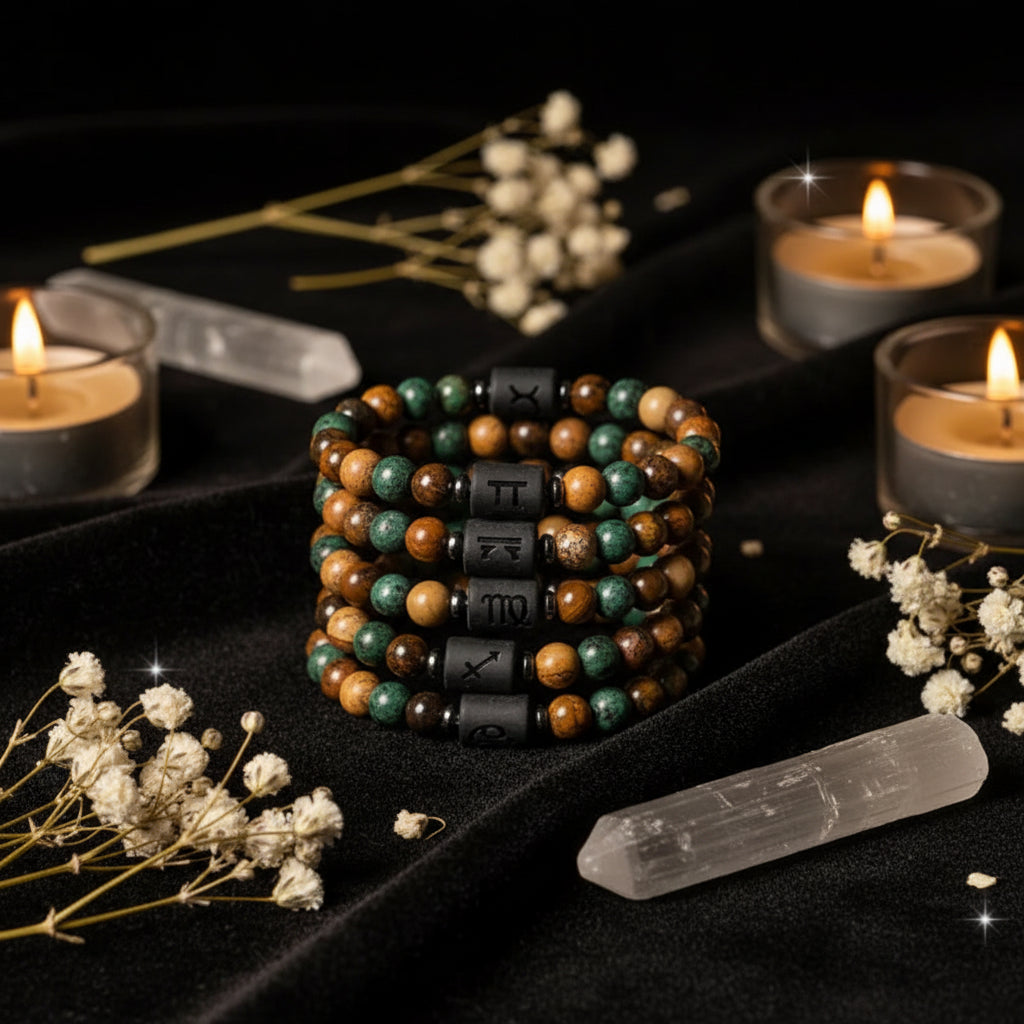 Zodiac Sign Natural Stone Bracelet | 12 Signs | Tiger Eye & Gemstone Beads