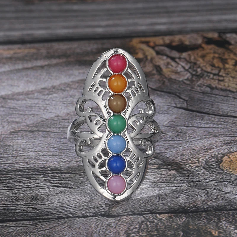 7 Chakras Adjustable Ring – Boho Yoga Crystal Jewelry