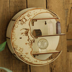 Moon Face Round Wall Shelf – Wooden Crystal Display