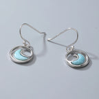 Larimar Wave Circle Drop Earrings in 925 Sterling Silver