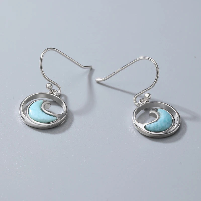 Larimar Ocean Wave Drop Earrings in 925 Sterling Silver