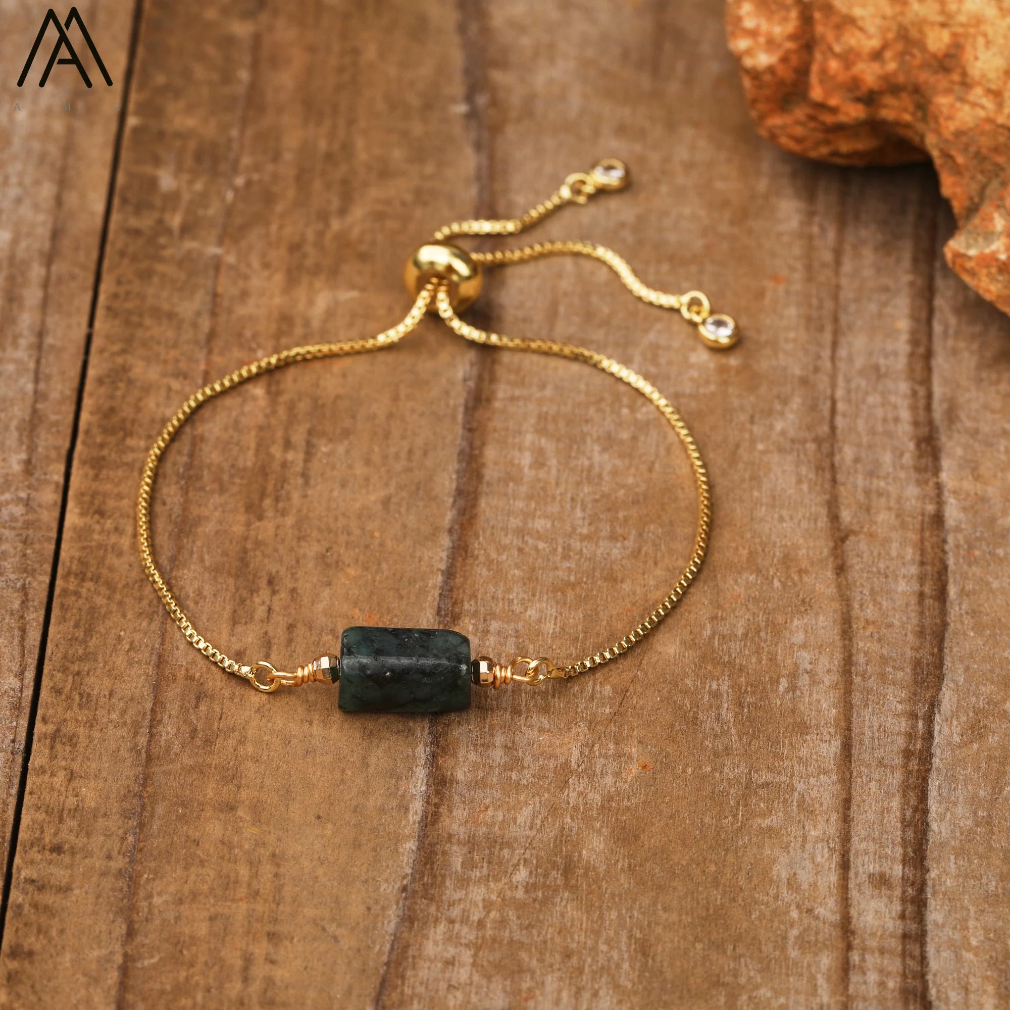 Natural Gemstone Single-Bead Bracelet – Gold-Plated Crystal Jewelry for Women
