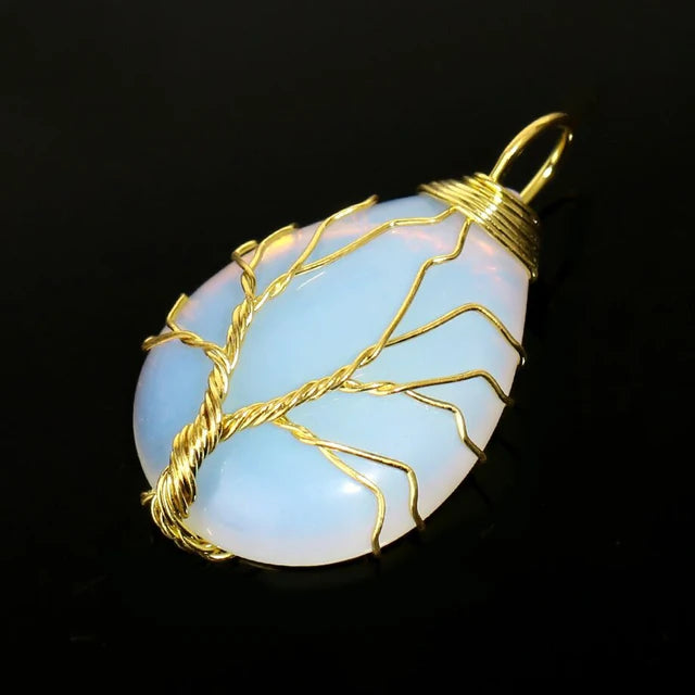 Tree of Life Crystal Necklace — Wire-Wrapped Natural Stone Pendant