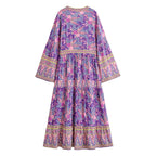 Purple Bohemian Floral V-Neck Maxi Dress