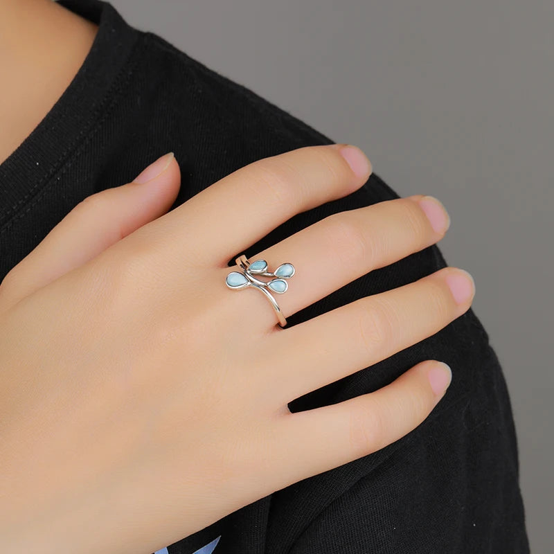 Larimar Branch Ring, Open Silver Band