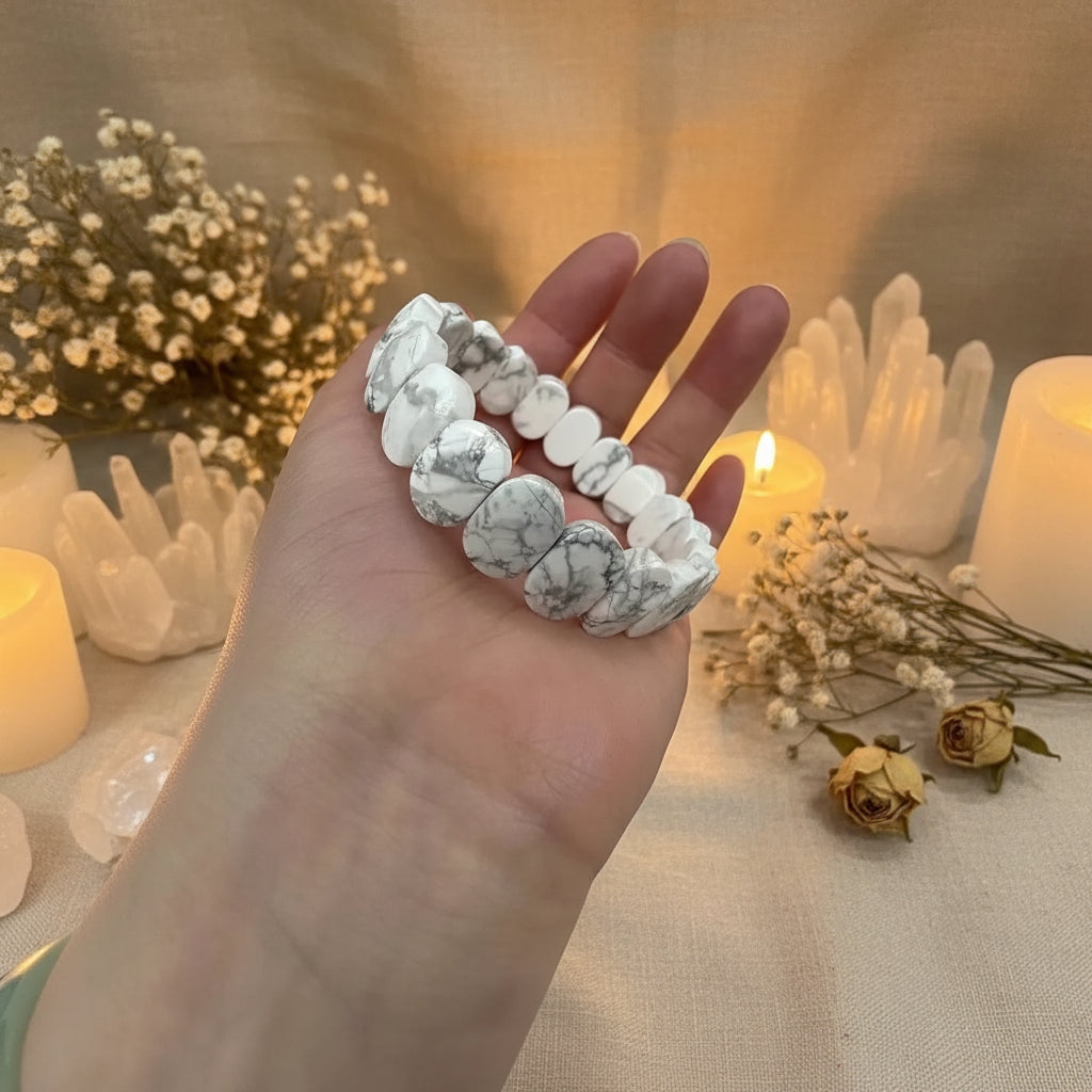 Natural Howlite Oval Bead Bracelet