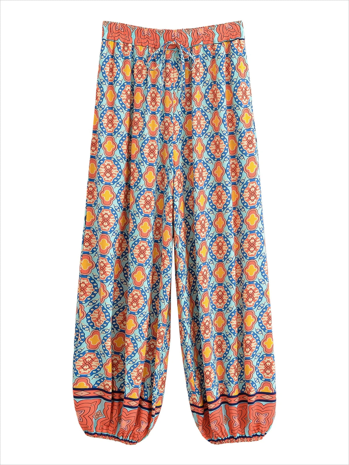 Boho Floral Print Wide-Leg Bloomer Pants