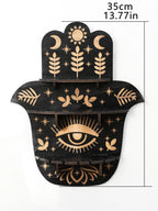 Hamsa Hand Crystal Wall Shelf – Evil Eye Wooden Display