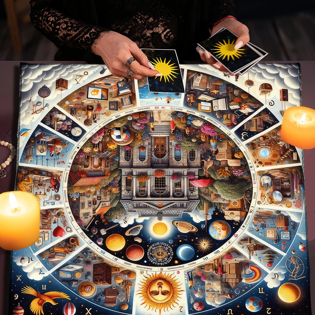 Celestial Cosmic Altar Cloth — Mystical Astrological Tarot Mat