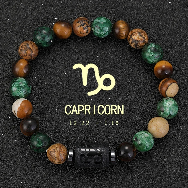Zodiac Sign Natural Stone Bracelet | 12 Signs | Tiger Eye & Gemstone Beads