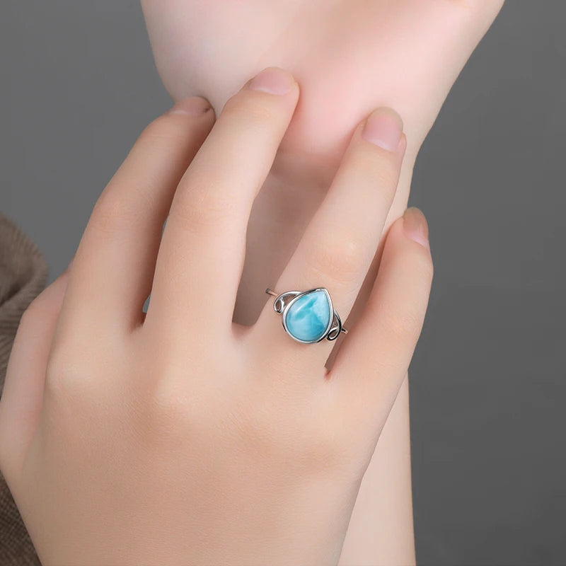 Larimar Teardrop Ring in 925 Sterling Silver