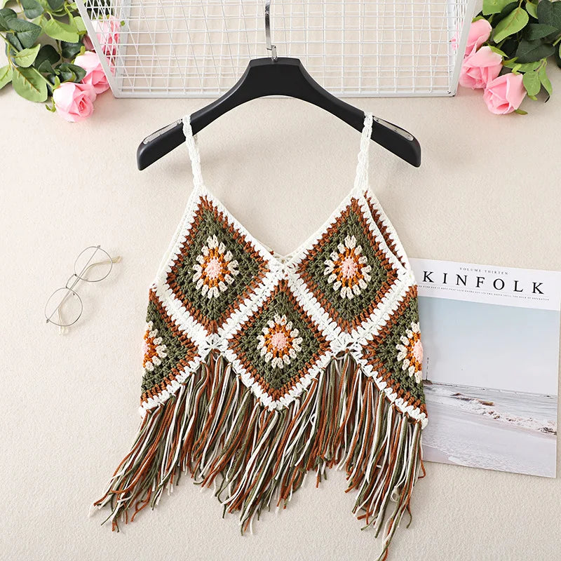 Boho Crochet Fringe Crop Top