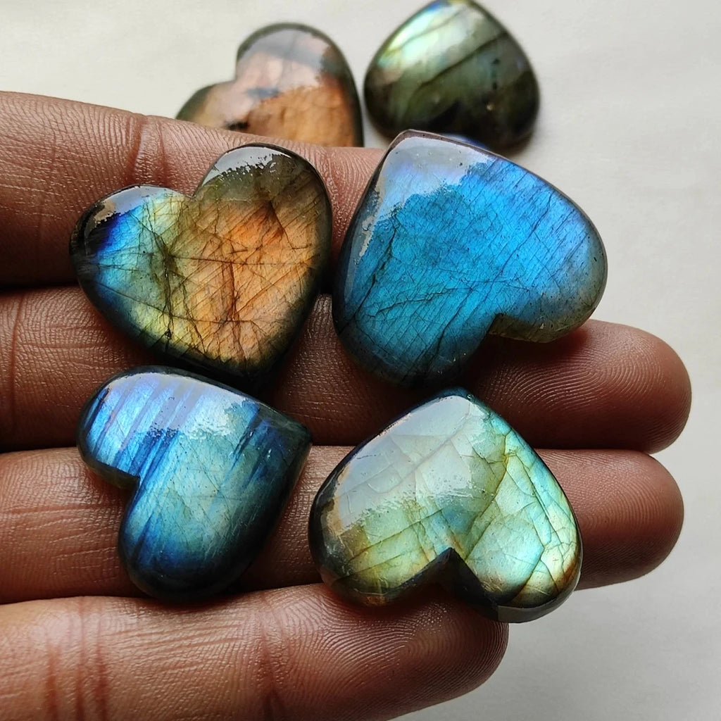 Labradorite Heart Cabochon Set | Natural Flashy Stone