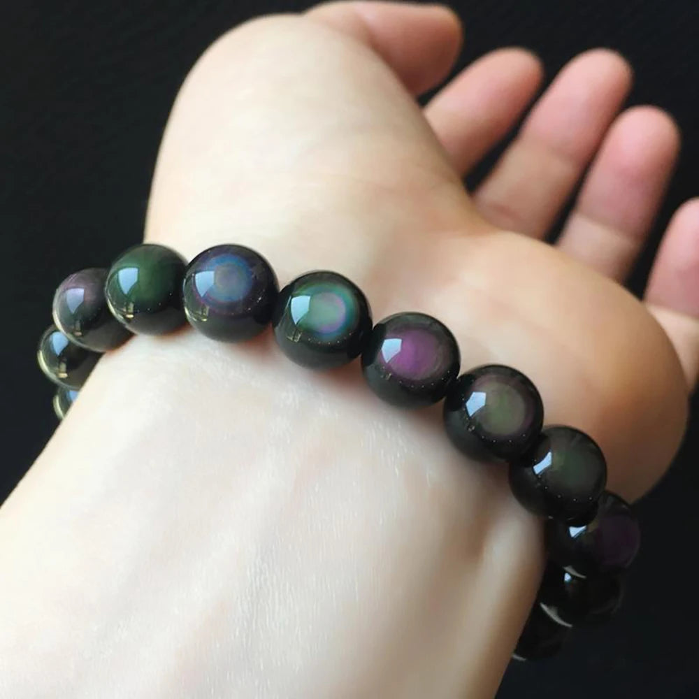 Rainbow Eye Obsidian Bracelet — Natural Crystal Bead Bracelet (6–18mm)