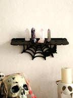 Gothic Bat Wall Shelf – Wooden Moon & Crystal Floating Display