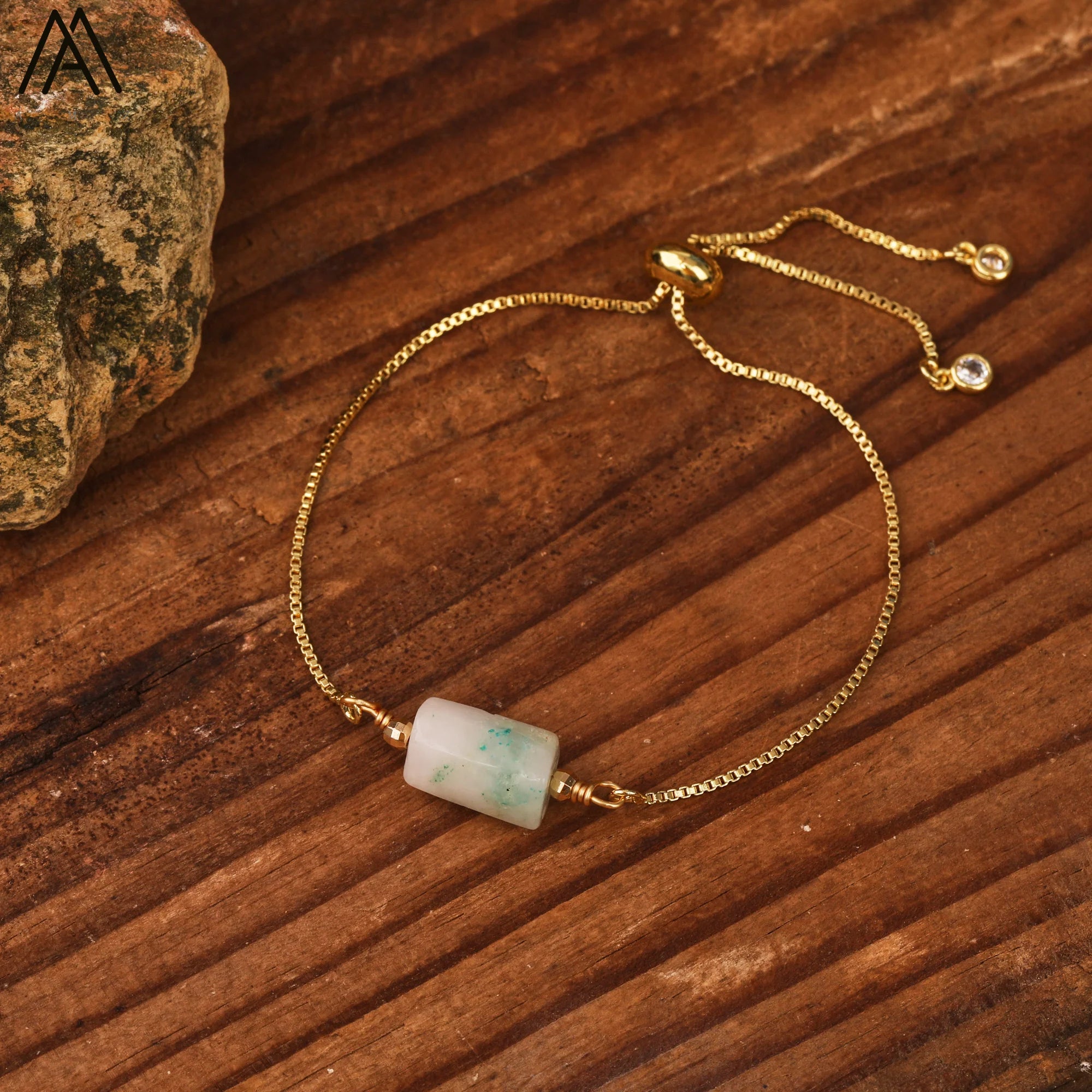 Natural Gemstone Single-Bead Bracelet – Gold-Plated Crystal Jewelry for Women