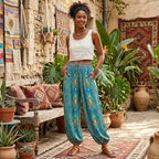 Boho Floral Print Wide-Leg Bloomer Pants