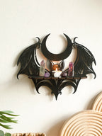 Gothic Bat Wall Shelf – Wooden Moon & Crystal Floating Display