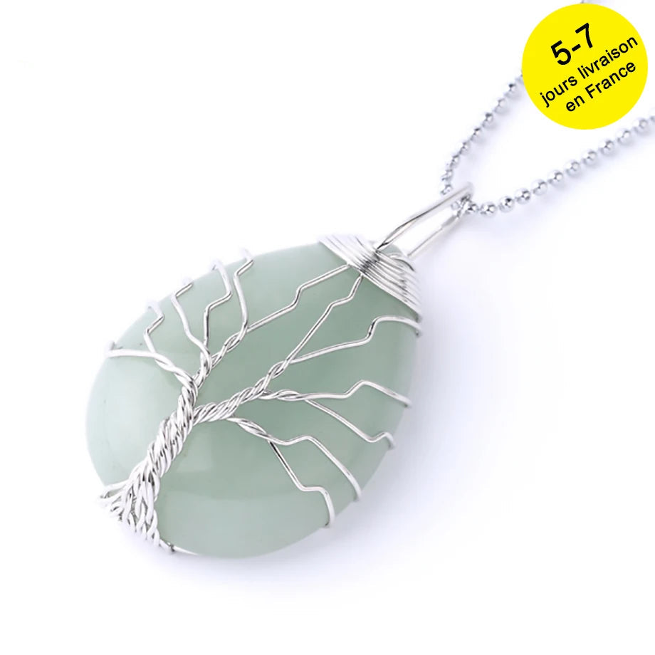 Tree of Life Crystal Necklace — Wire-Wrapped Natural Stone Pendant