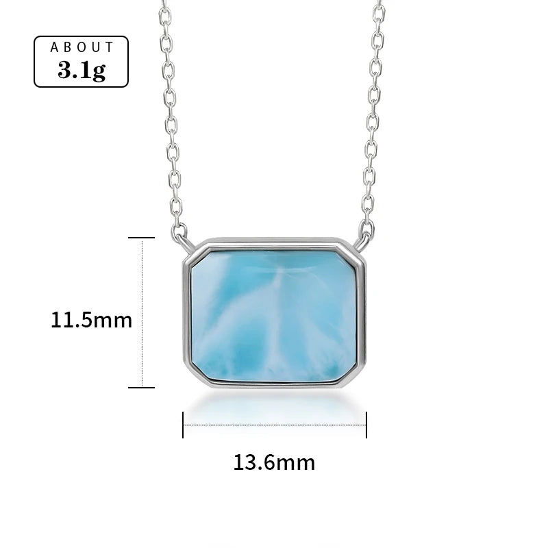 Larimar Rectangle Pendant Necklace in 925 Sterling Silver