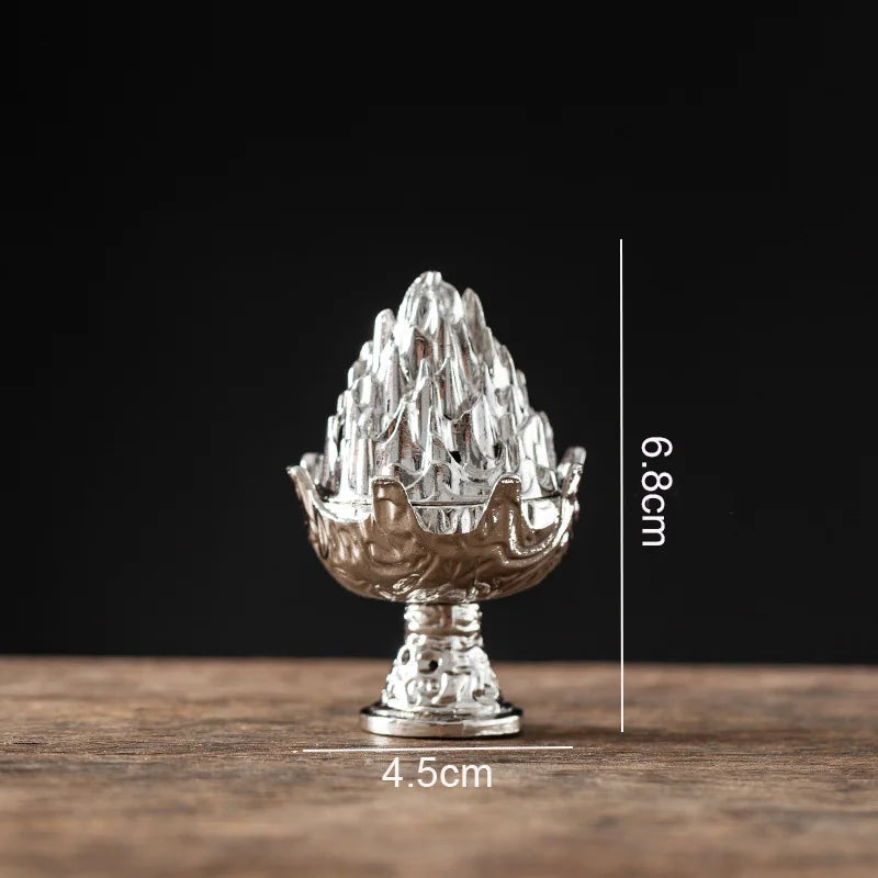 Lotus Bud Incense Burner — Hollow Alloy Cone & Stick Holder