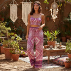 Boho Floral Smocked Cami & Wide-Leg Pants Set