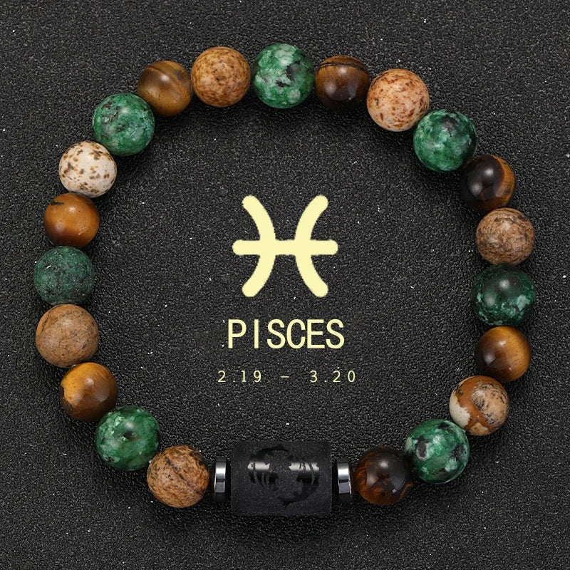 Zodiac Sign Natural Stone Bracelet | 12 Signs | Tiger Eye & Gemstone Beads