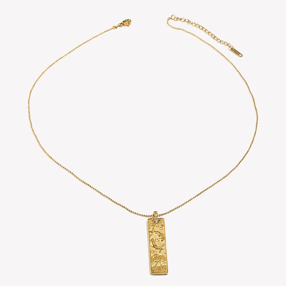 Zodiac Bar Pendant Necklace — 18K Gold & Silver Rectangle Star Sign