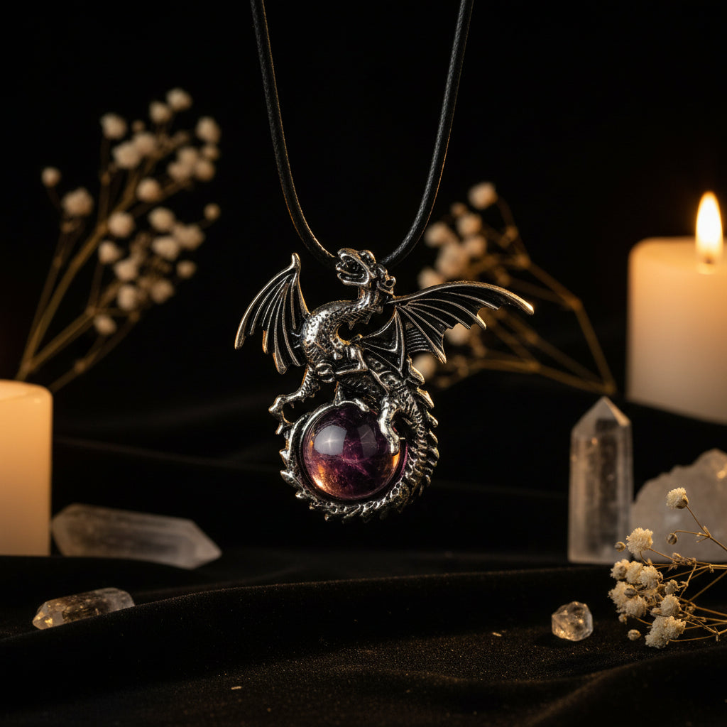 Dragon Crystal Point Pendant Necklace — Natural Gemstone Talisman