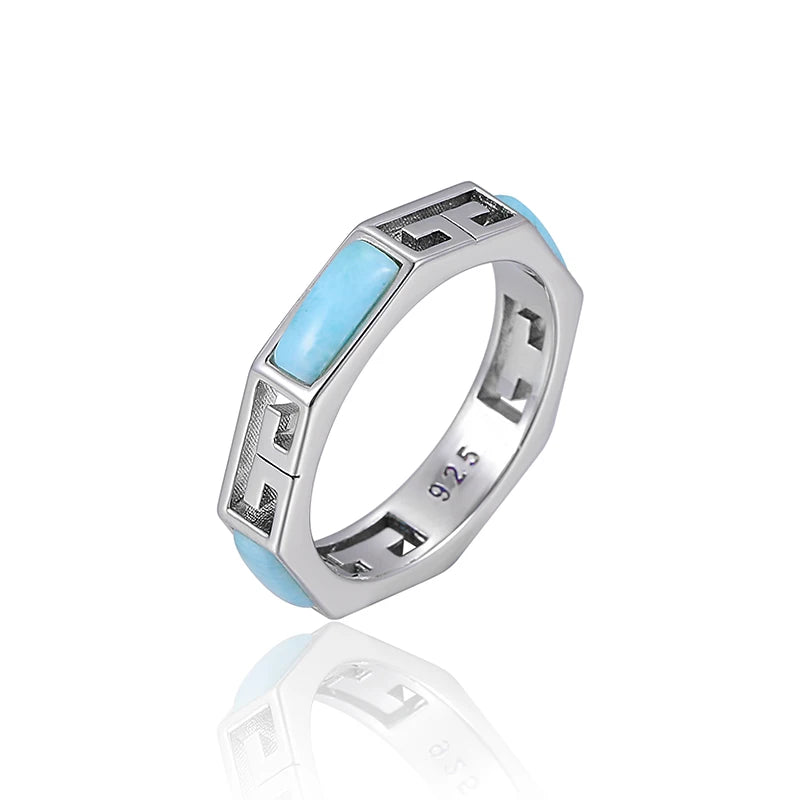 Larimar Geometric 925 Sterling Silver Cocktail Ring