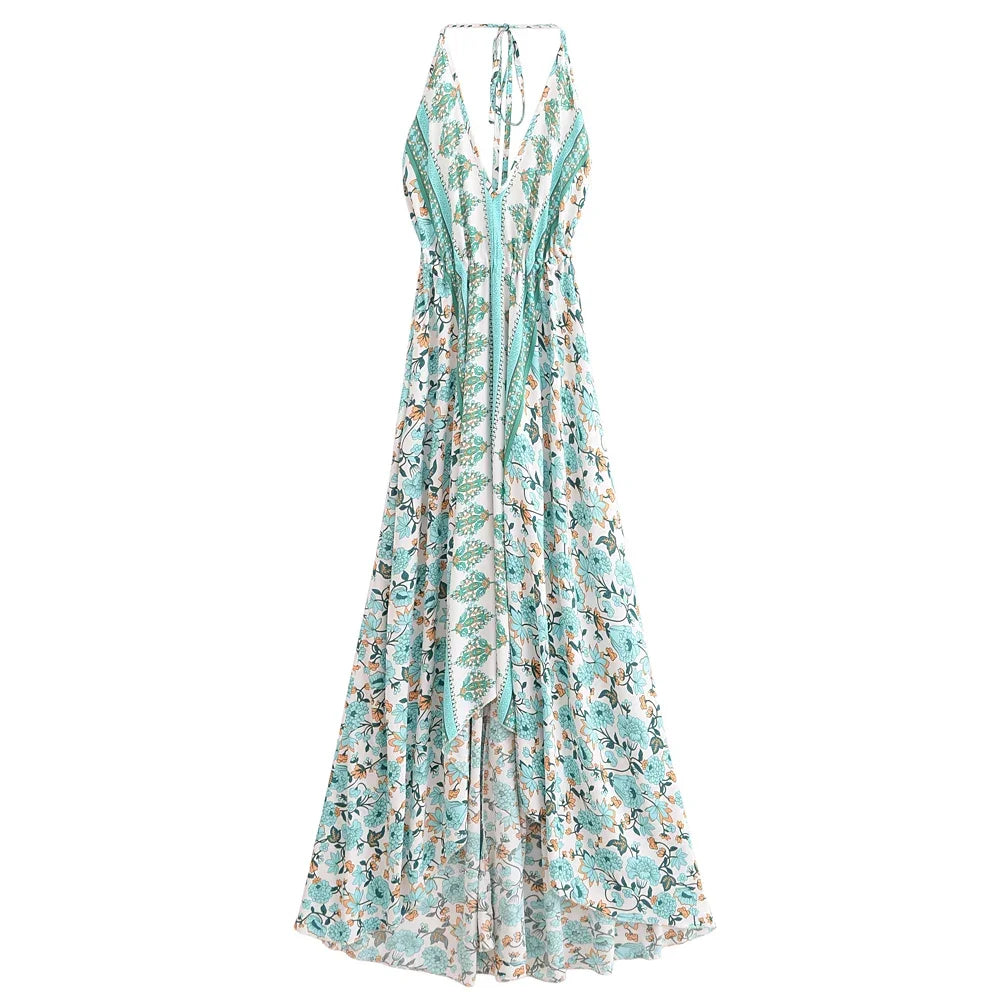 Bohemian Floral Open-Back High-Low Dress