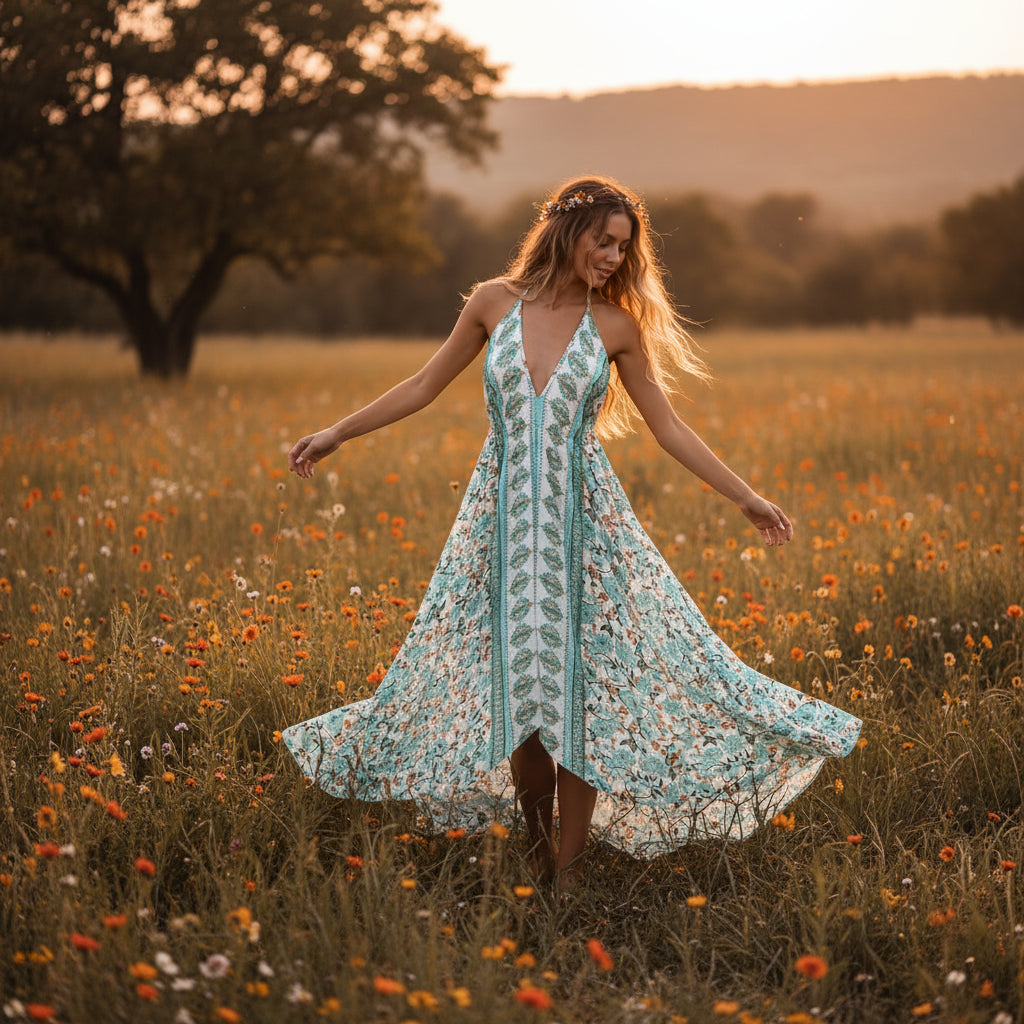 Bohemian Floral Open-Back High-Low Dress